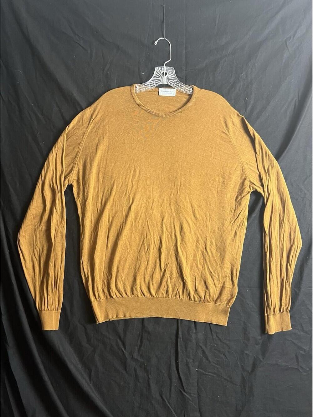 John Smedley Mens XL Sea Island Crew Neck Cotton Sweater England Saffron Gold